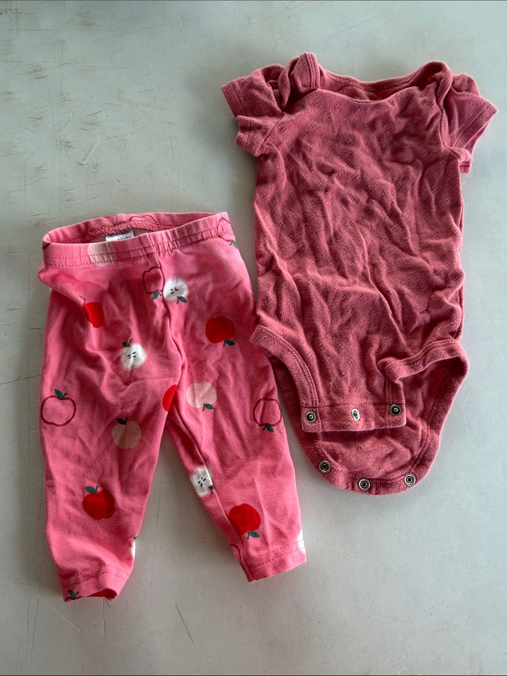 Carter's Pink Apple Print Leggings with Solid Rose Pink Bodysuit - Picture 1 of 4